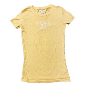 Vintage Y2K Abercrombie & Fitch Yellow Logo Fitted Graphic Baby Tee T-Shirt XS